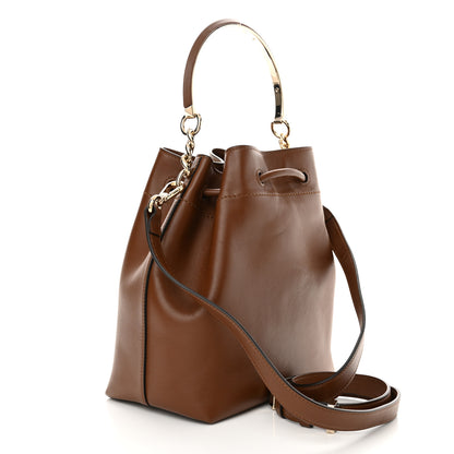 Jimmy Choo Smooth Shiny Calfskin Bon Bon Bucket Bag Dark Tan 3 of 11