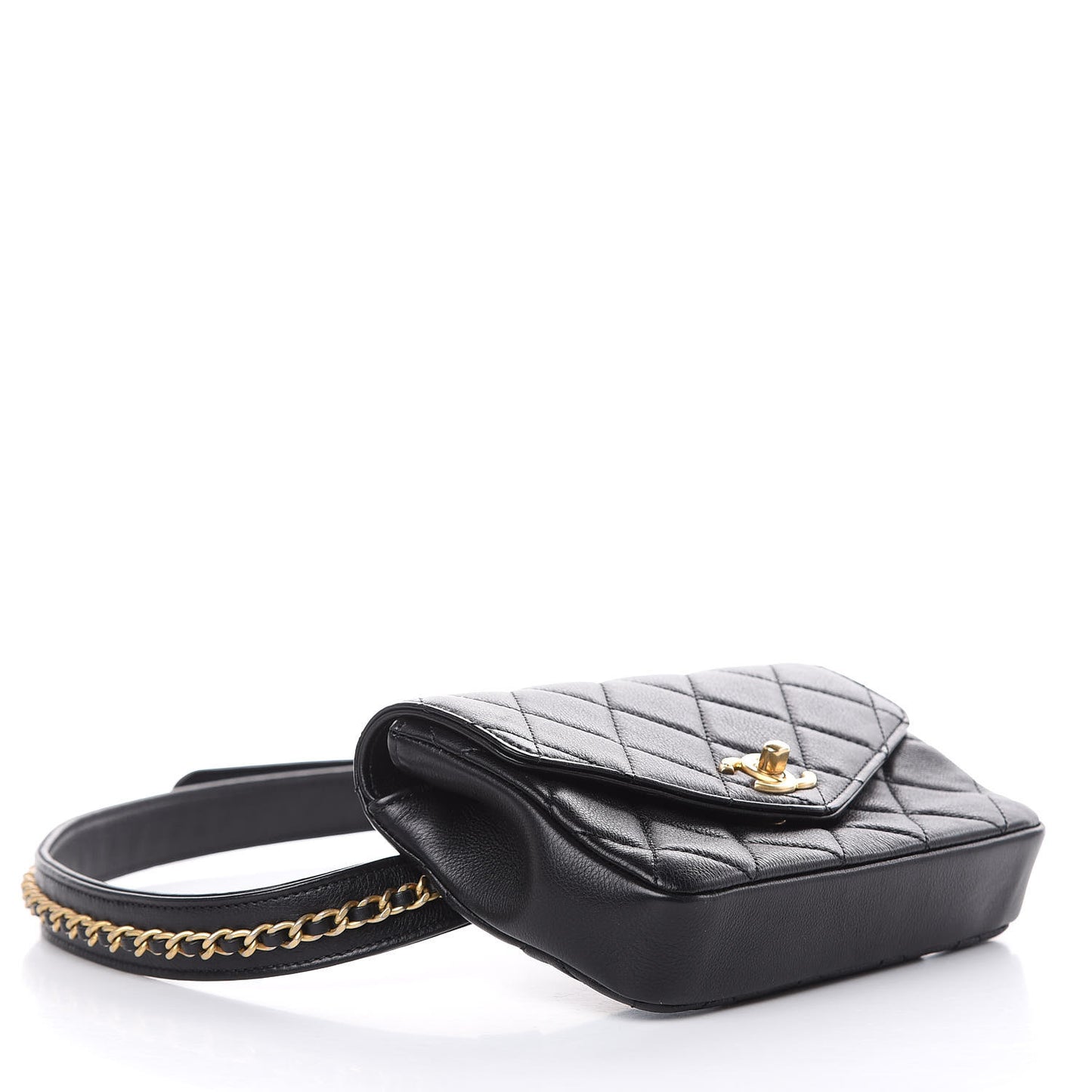 Calfskin Quilted Flap Waist Bag Black