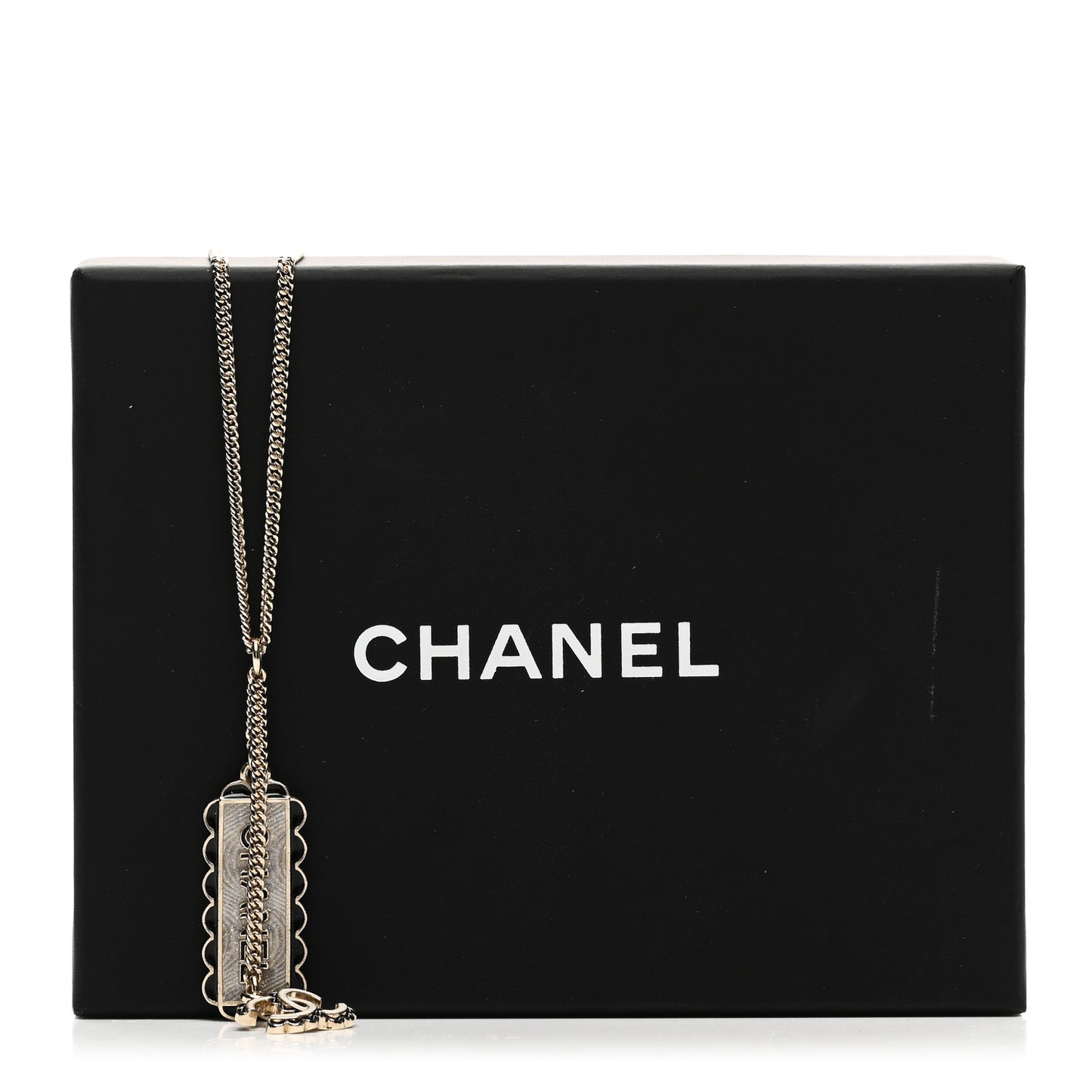 Enamel CC Logo Necklace Gold Black White