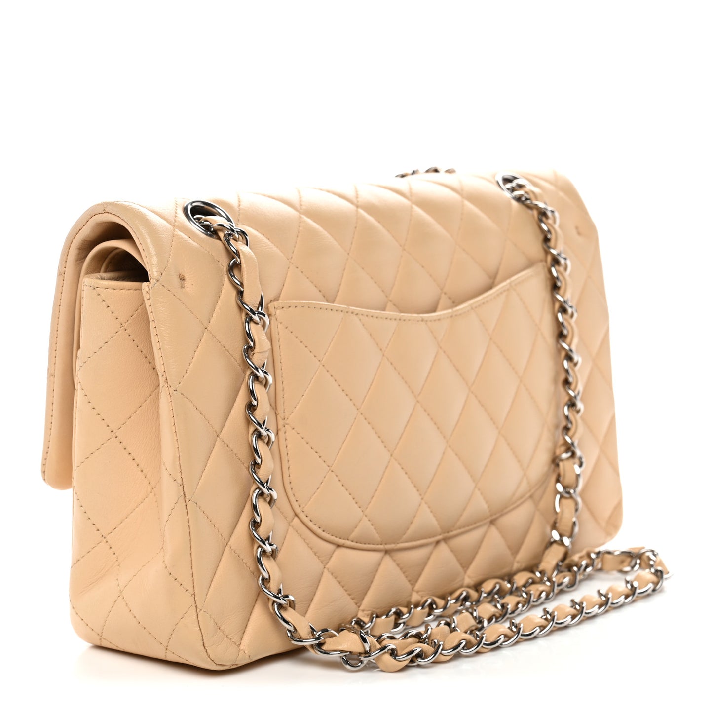 Lambskin Quilted Medium Double Flap Beige