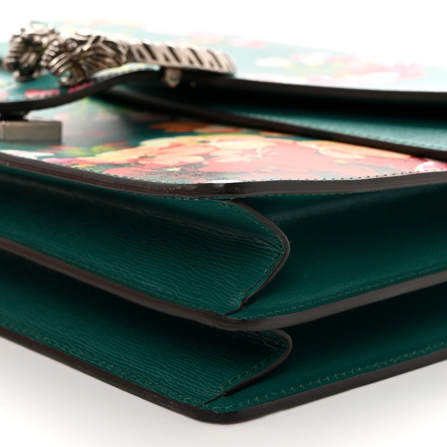 Calfskin Blooms Print Medium Dionysus Shoulder Bag Bright Emerald Multicolor