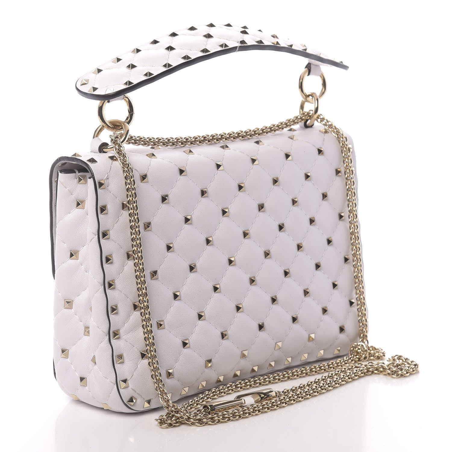Valentino Garavani Lambskin VLTN Print Medium Rockstud Spike Shoulder Bag Optic White Black 3 of 13