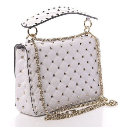 Valentino Garavani Lambskin VLTN Print Medium Rockstud Spike Shoulder Bag Optic White Black 3 of 13