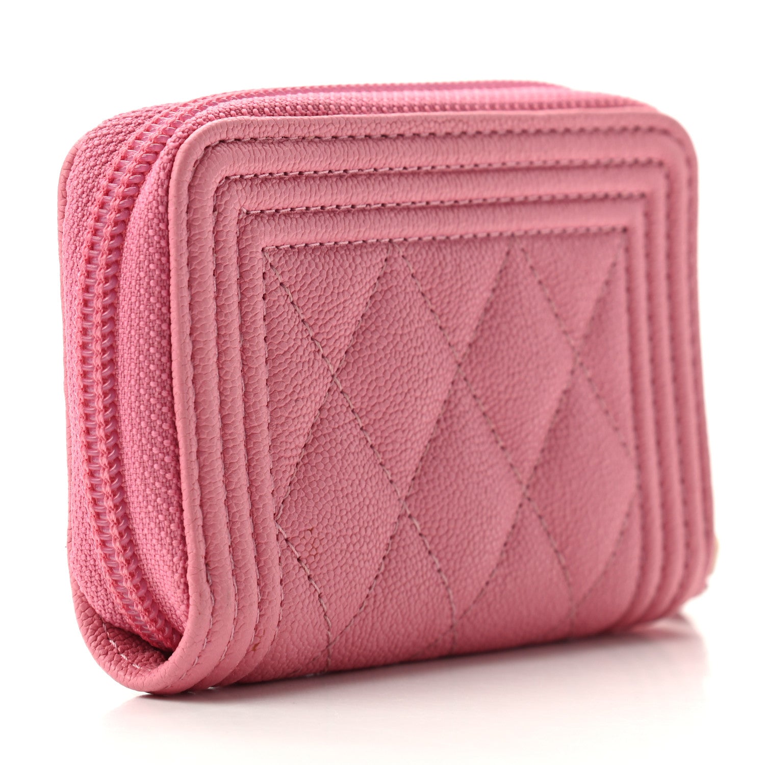 Chanel Caviar Quilted Boy Zip Around Coin Purse Wallet Pink 3 of 7
