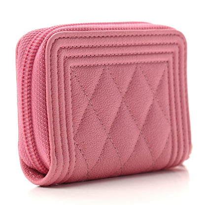 Chanel Caviar Quilted Boy Zip Around Coin Purse Wallet Pink 3 of 7