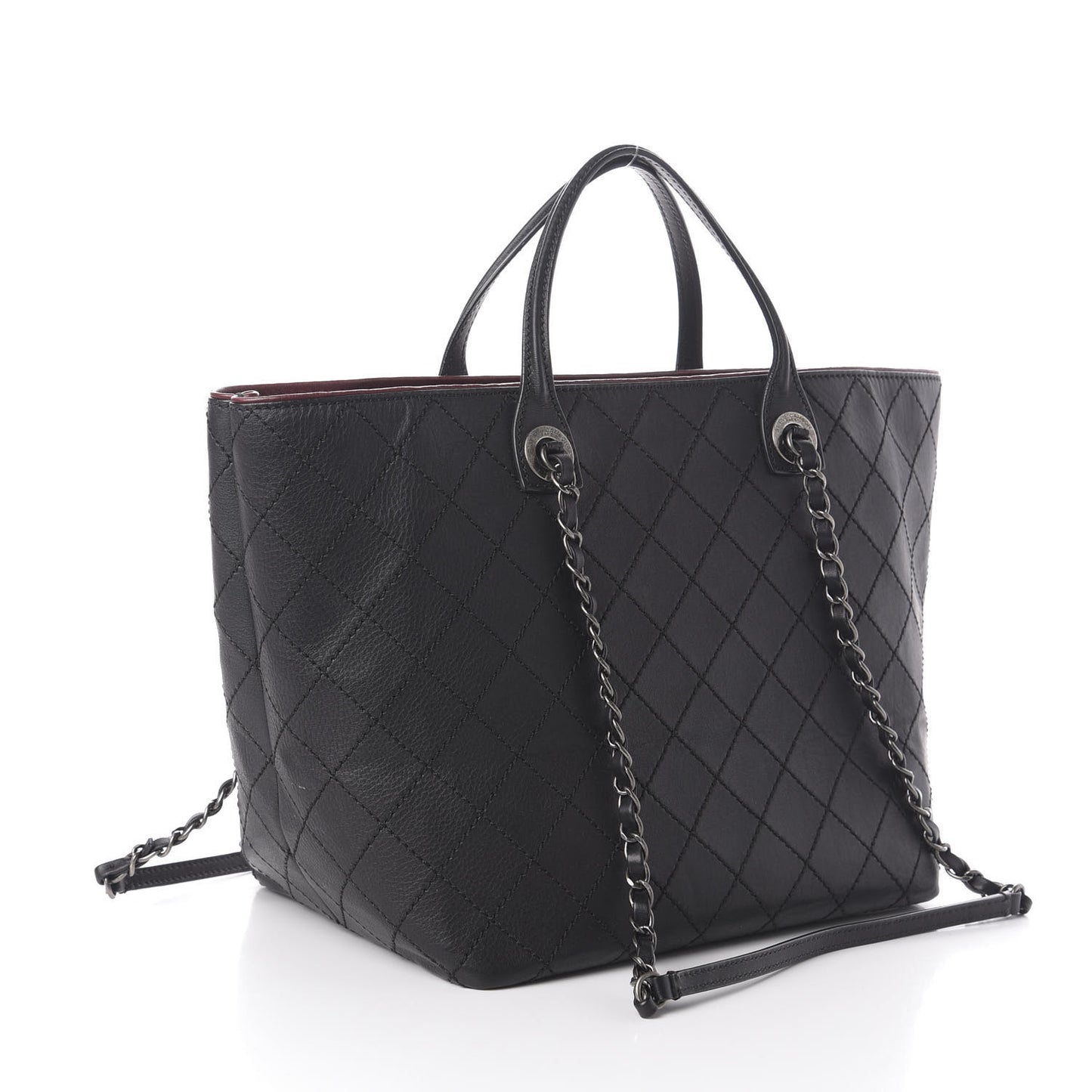 Calfskin Stitched Medium Shopping Tote Black