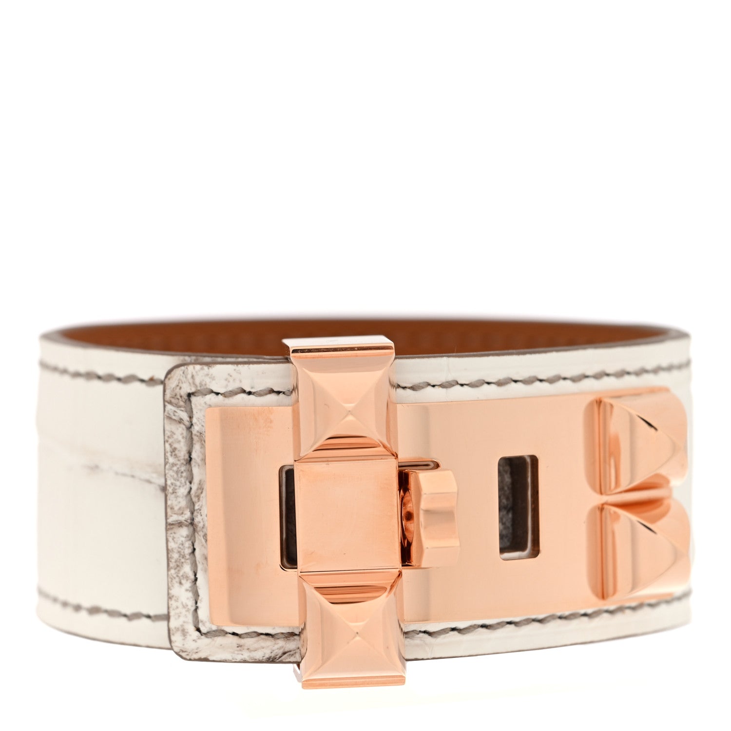 Hermes Matte Niloticus Crocodile Himalaya Collier De Chien CDC 24 Bracelet T2 Blanc 1 of 5