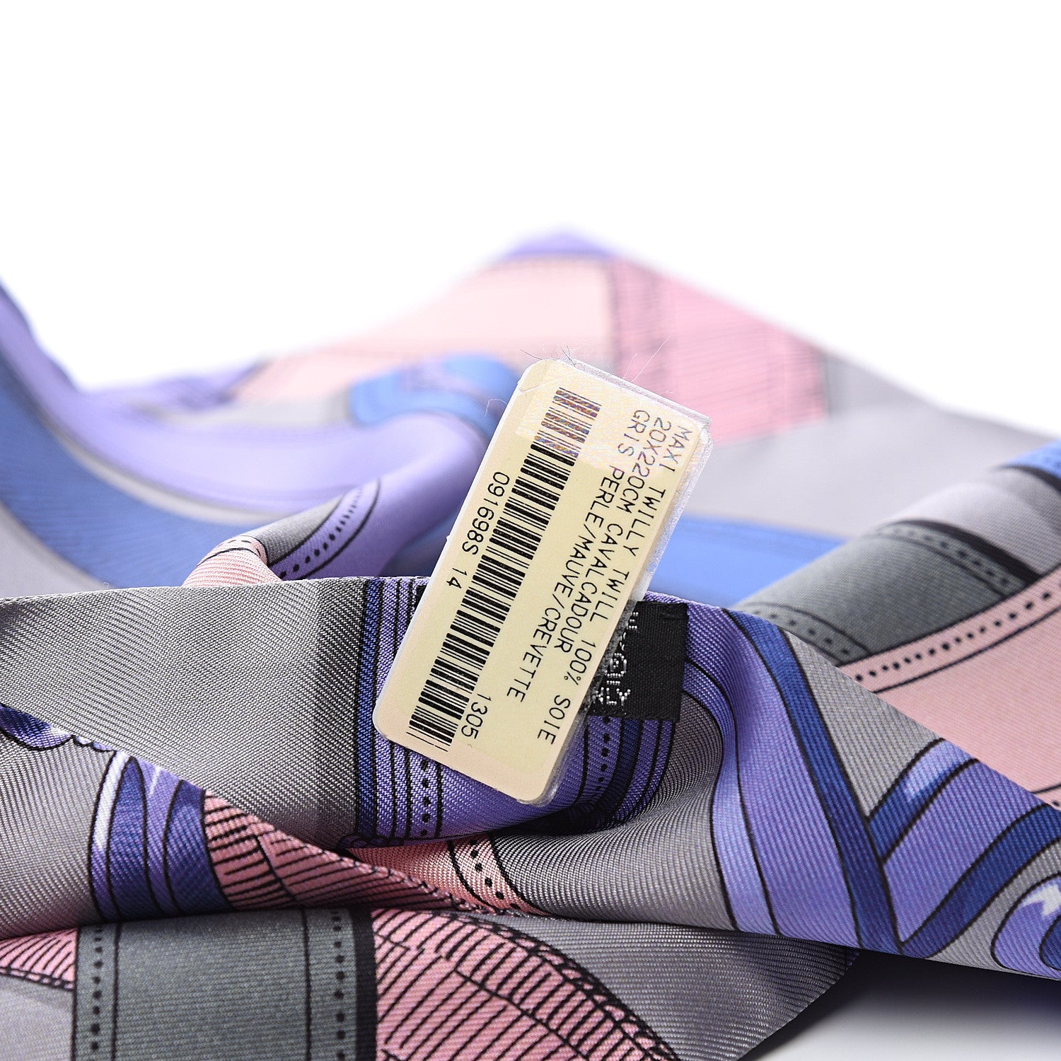 Hermes Silk Cavalcadour Maxi Twilly Gris Perle Mauve Crevette 2 of 3