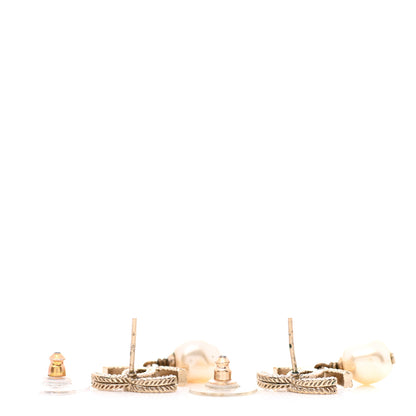 Chanel Crystal Pearl CC Drop Leaf Earrings Gold 3 of 4