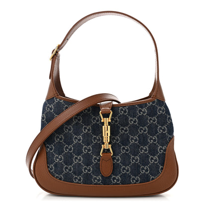 Gucci New Denim GG Monogram Calfskin Small Jackie 1961 Hobo Blue Tea Cuir 1 of 10