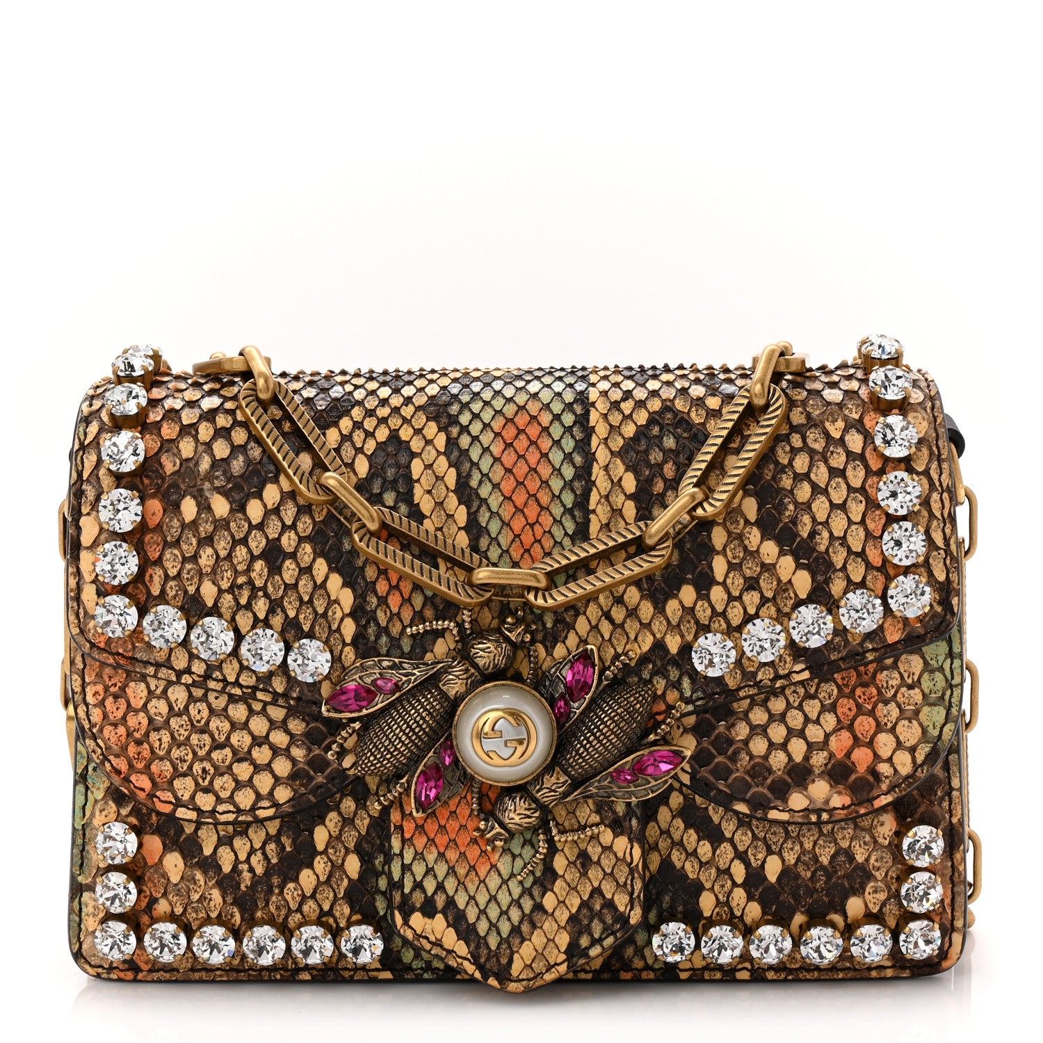 Gucci Python Crystal Mini Bee Broadway Shoulder Bag  Gold Cloud Butter Ivory Paradise Cloud 1 of 10