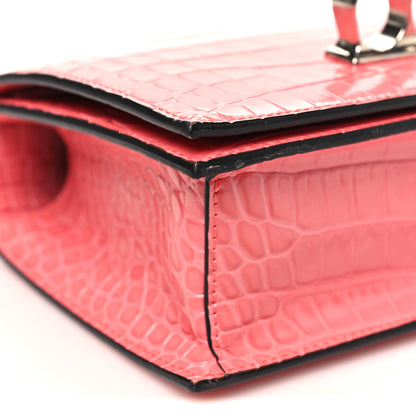 Alexander McQueen Shiny Crocodile Embossed Jeweled Satchel Pink 8 of 9