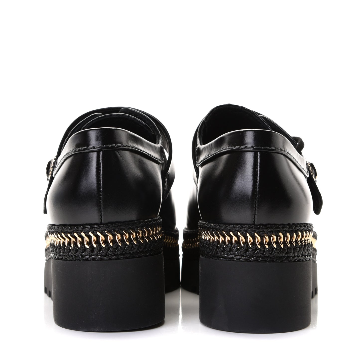 Shiny Calfskin Lace Up Platform Loafers 36 Black