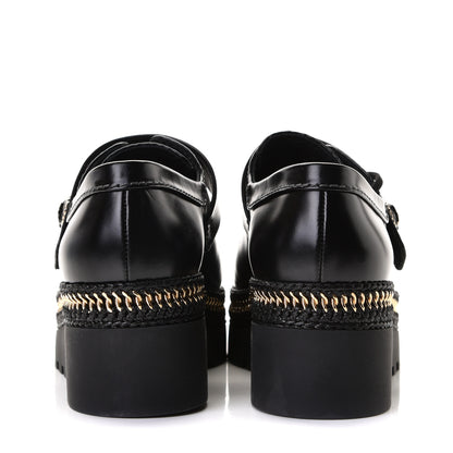 Chanel Shiny Calfskin Lace Up Platform Loafers 36 Black 4 of 8