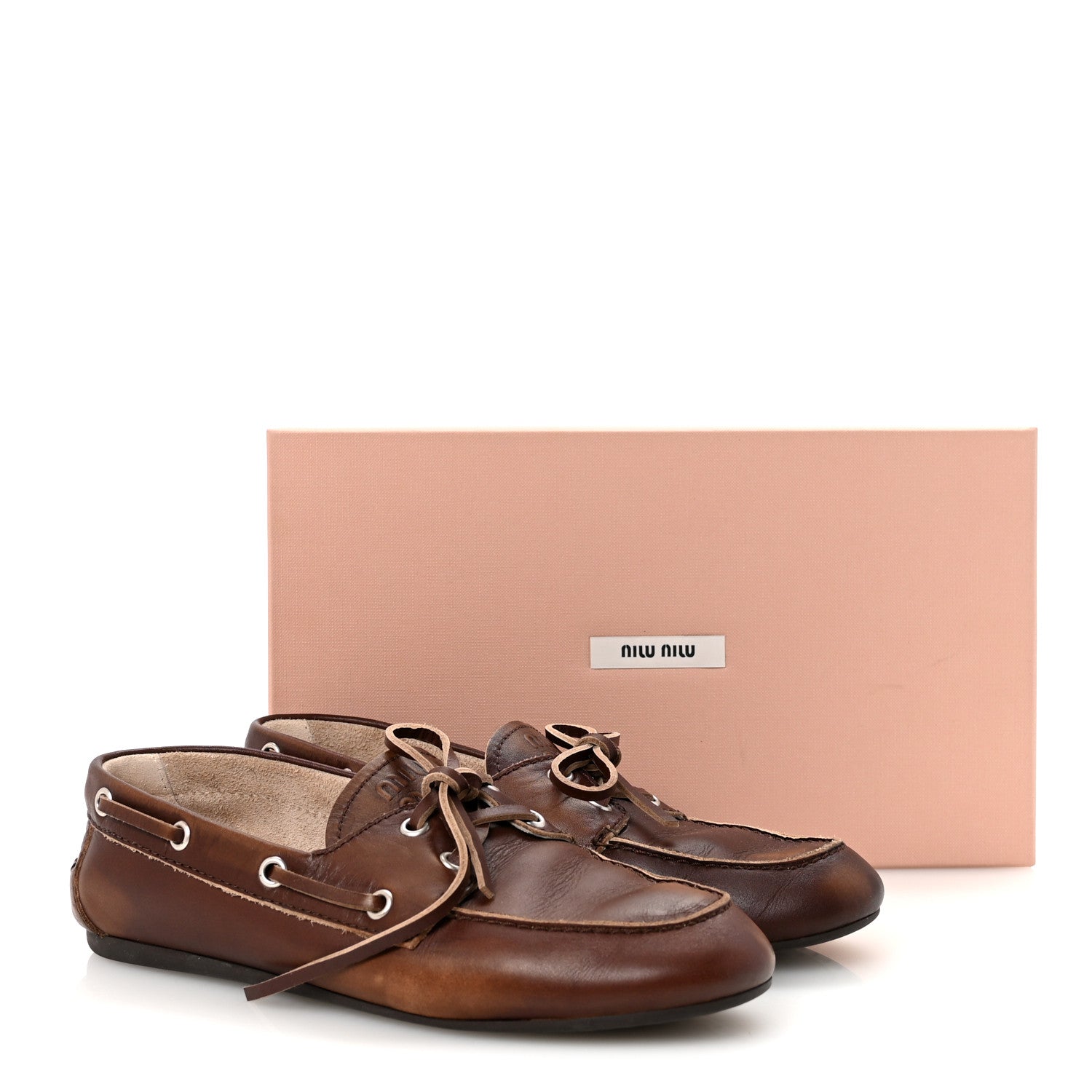 Miu Miu Vitello Deco Boat Loafers 37 Sienna 19 of 20