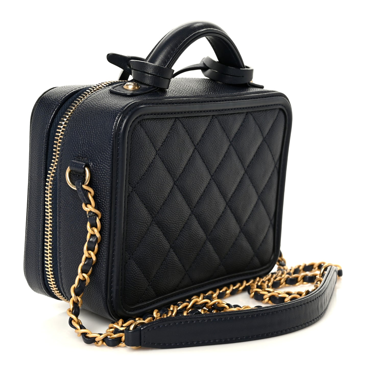 Caviar Quilted Small CC Filigree Vanity Case Navy