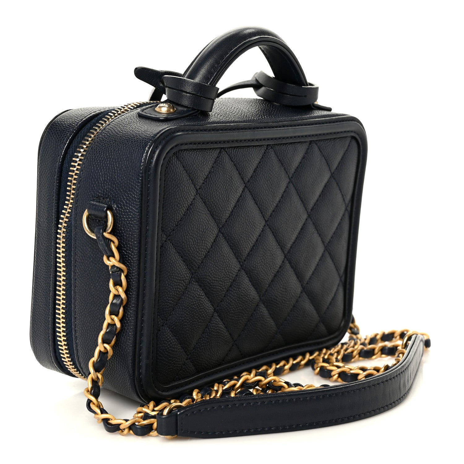 Chanel Caviar Quilted Small CC Filigree Vanity Case Navy 3 of 10