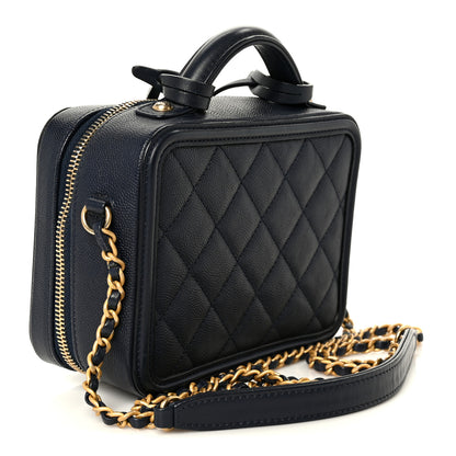 Chanel Caviar Quilted Small CC Filigree Vanity Case Navy 3 of 10