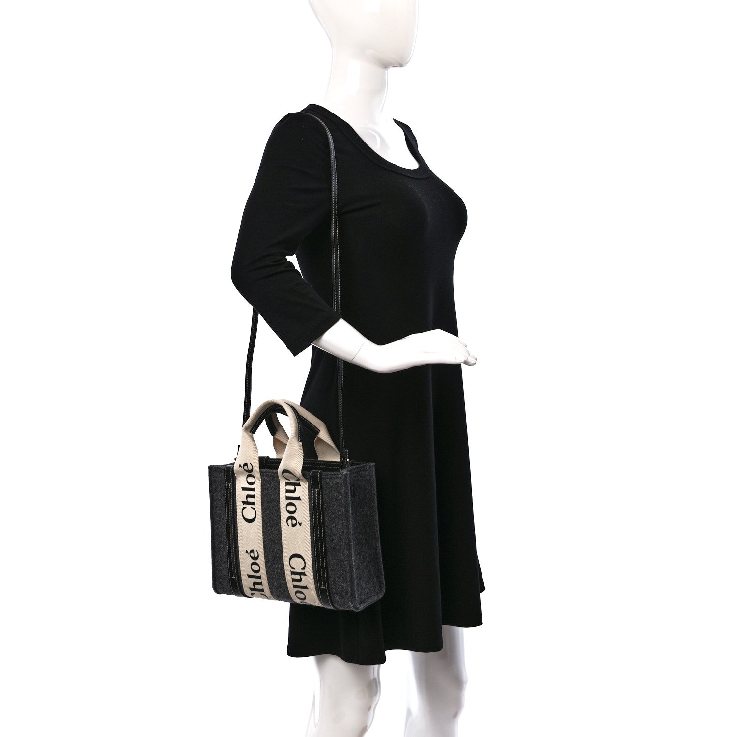 Chloe Felt Calfskin Small Woody Ribbon Tote With Strap Cashmere Grey 2 of 9
