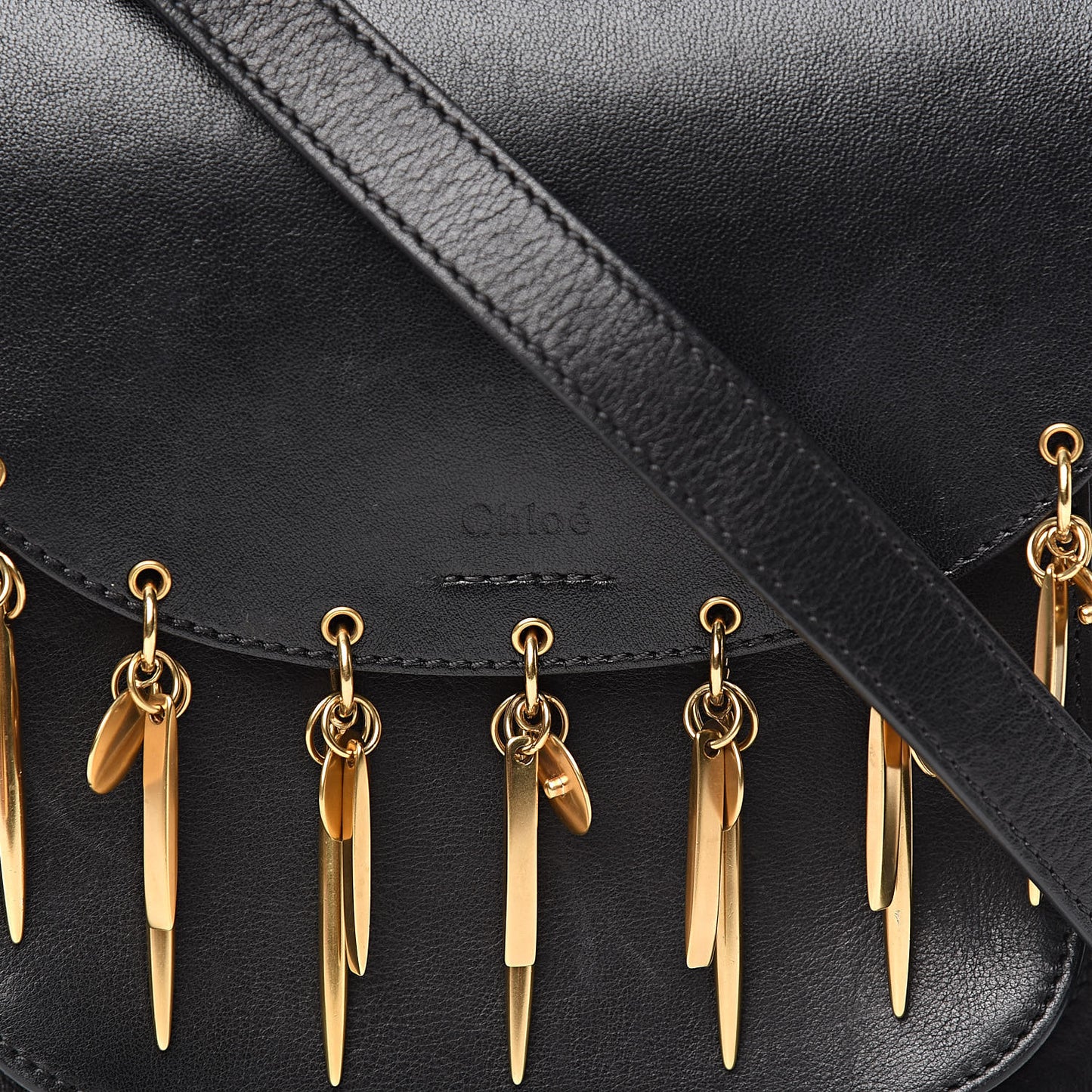 Calfskin Small Charm Hudson Shoulder Bag Black