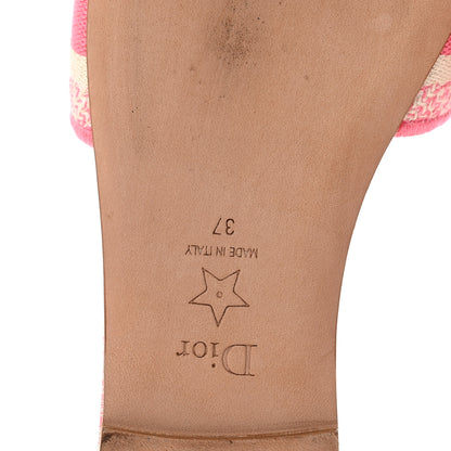 Christian Dior Canvas Toile de Jouy Embroidered Dway Flat Slide Sandals 37 Off White Pink 7 of 9