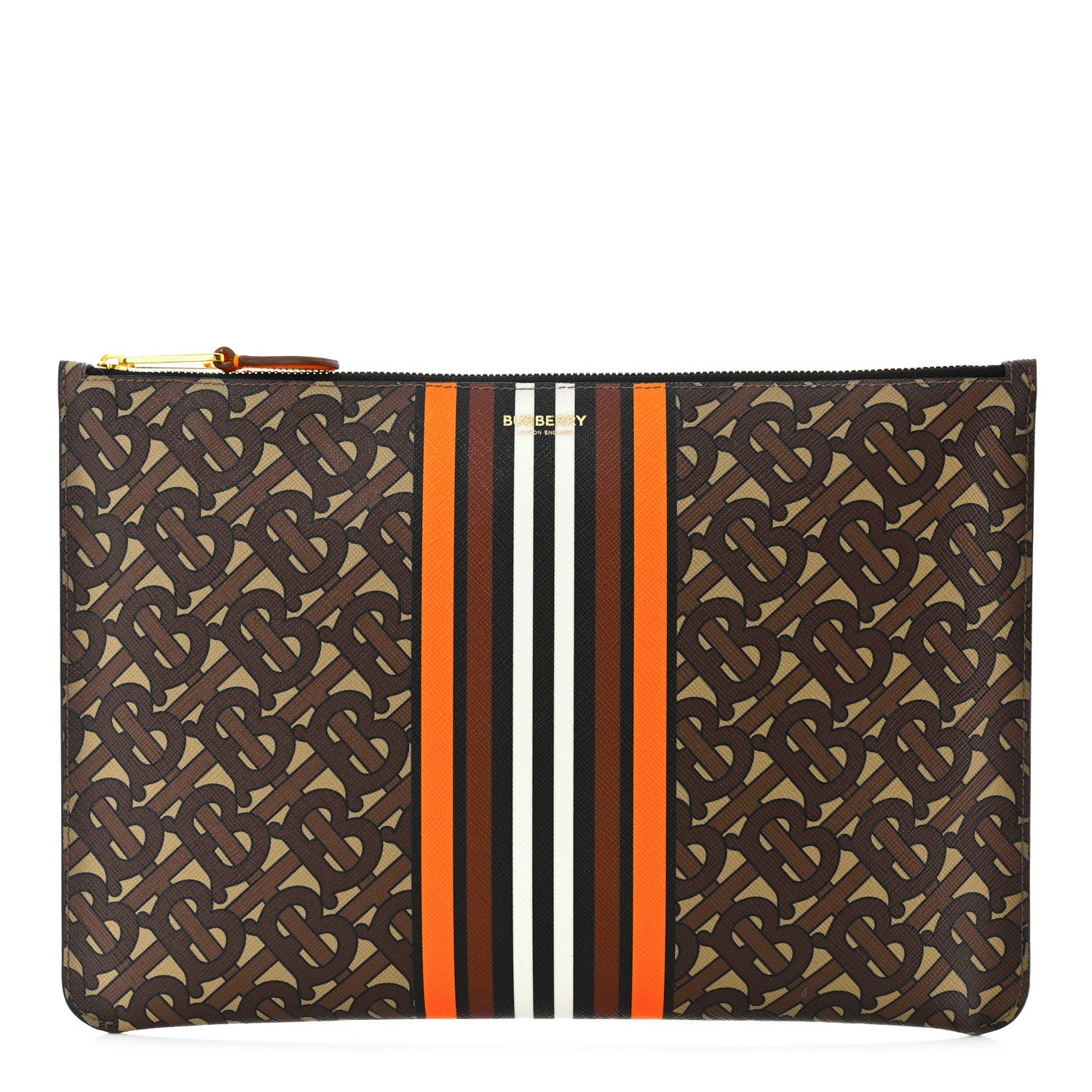 Burberry E-Canvas Monogram Stripe Zip Pouch Bridle Brown 1 of 8