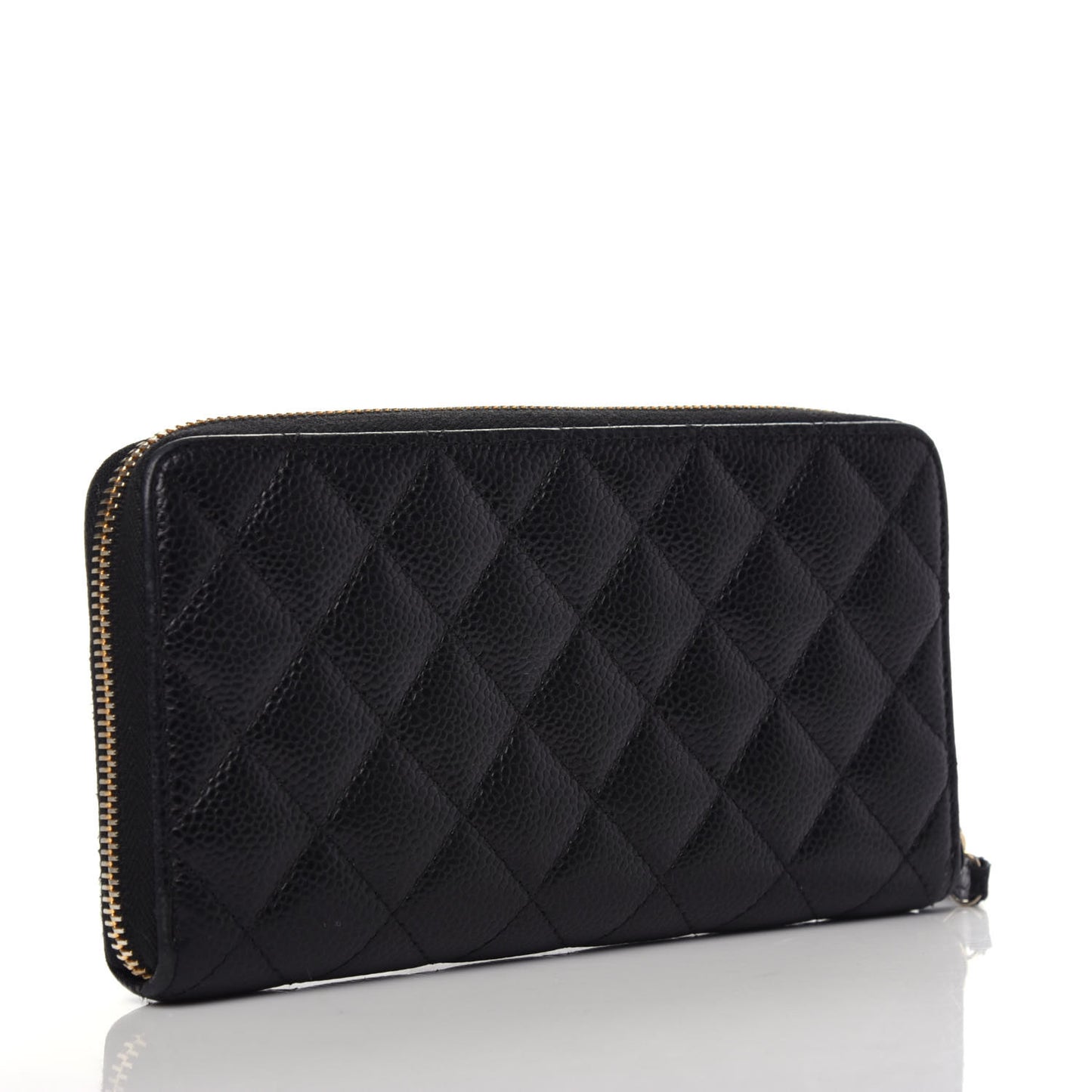Caviar Quilted Large Gusset Zip Around Wallet Black