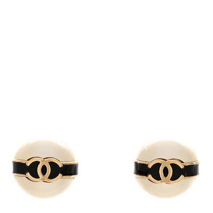 Chanel Pearl Metal CC Round Earrings White Black 1 of 5