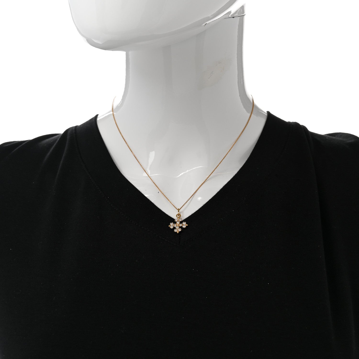Saint Laurent Metal Crystal Cross Pendant Necklace Gold 2 of 6