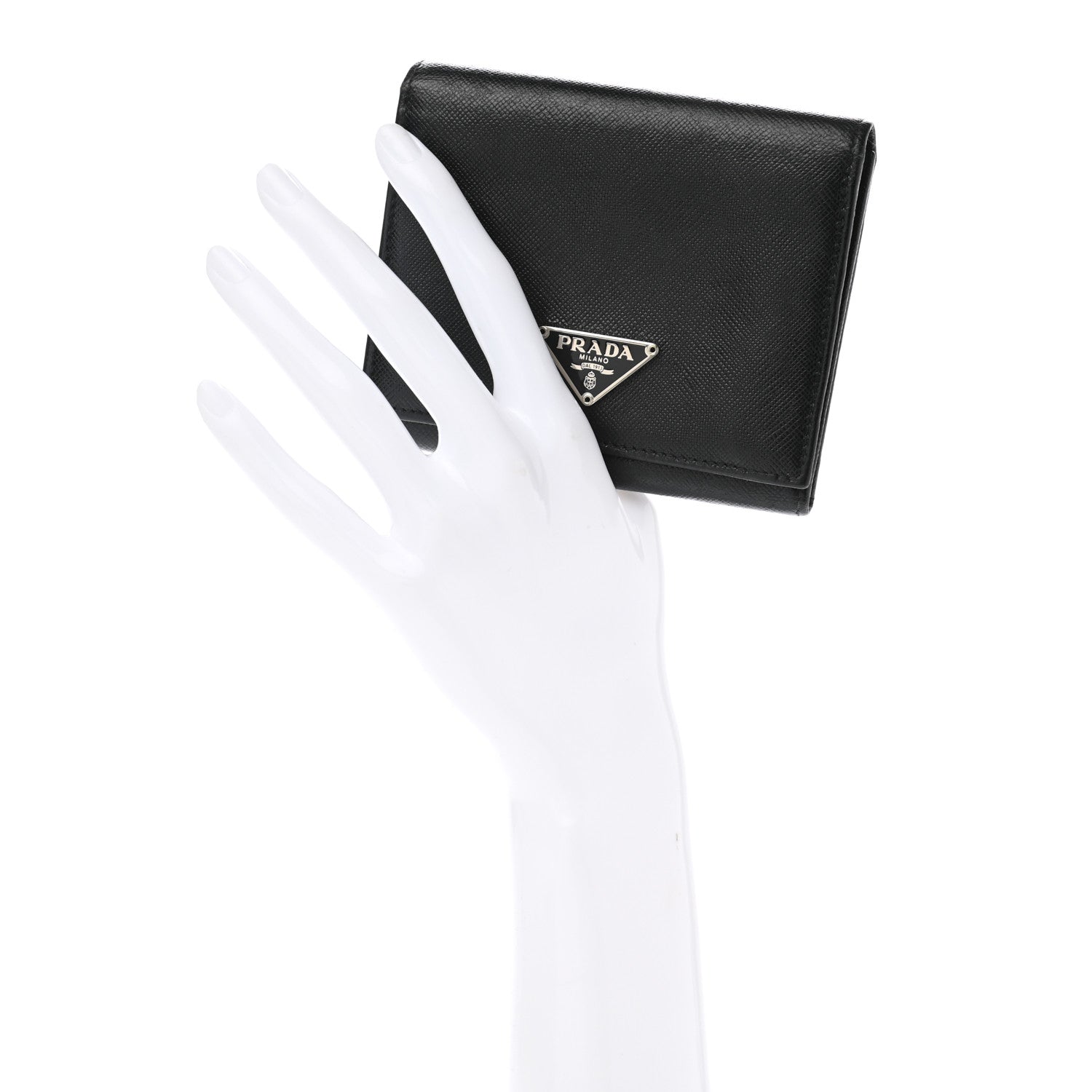 Prada Saffiano Metal Tri-Fold Wallet Black 2 of 9