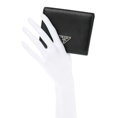 Prada Saffiano Metal Tri-Fold Wallet Black 2 of 9