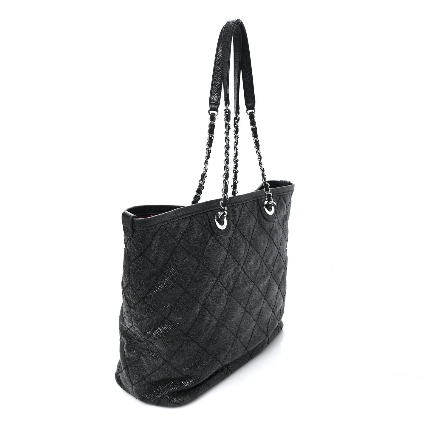 Grained Calfskin Quilted Small Daily Shopping Tote Black