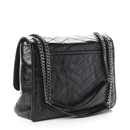 Saint Laurent Crinkled Calfskin Matelasse Monogram Large Niki Chain Satchel Black 2 of 9