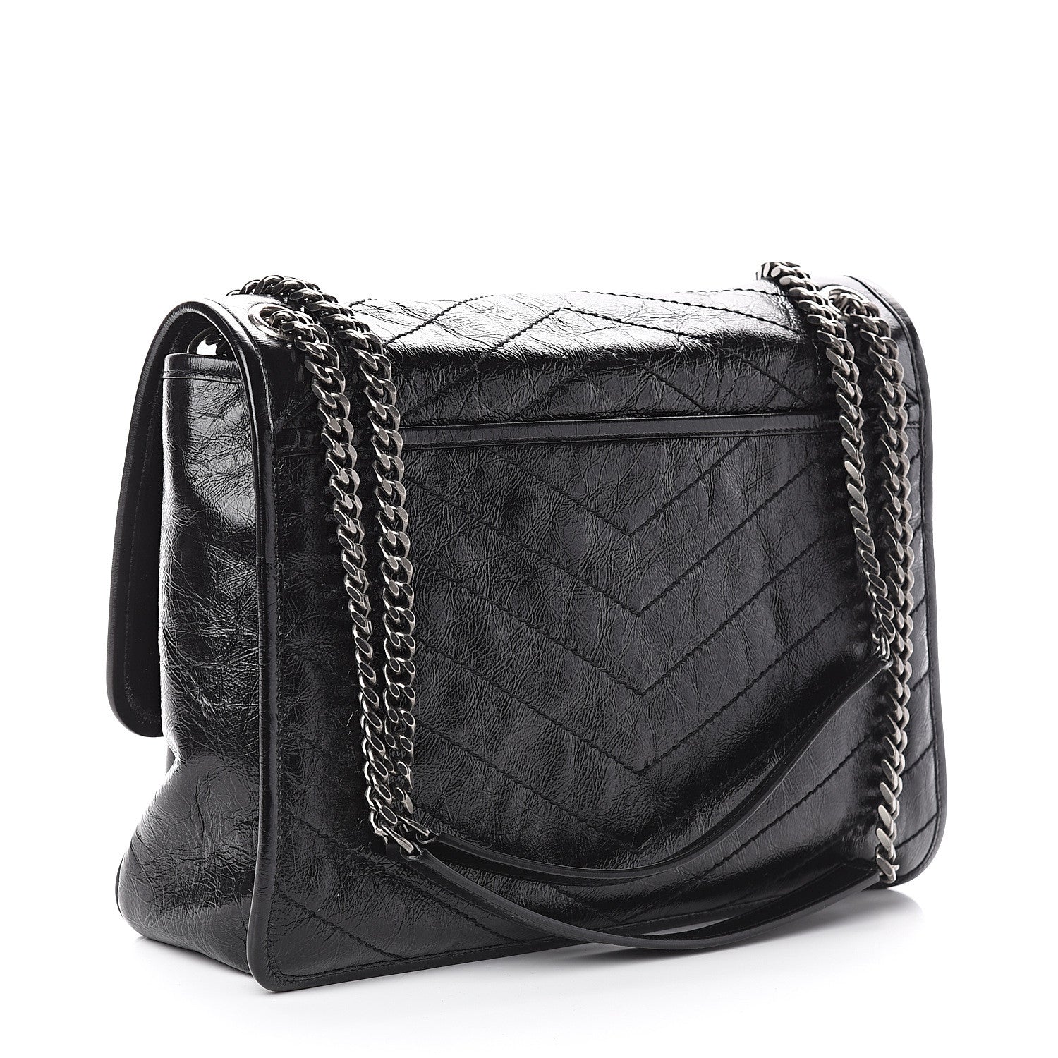 Saint Laurent Crinkled Calfskin Matelasse Monogram Large Niki Chain Satchel Black 2 of 9