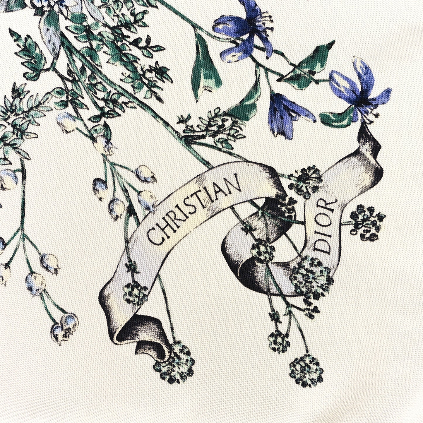 Silk D Floral 90 Square Scarf White Blue Multicolor