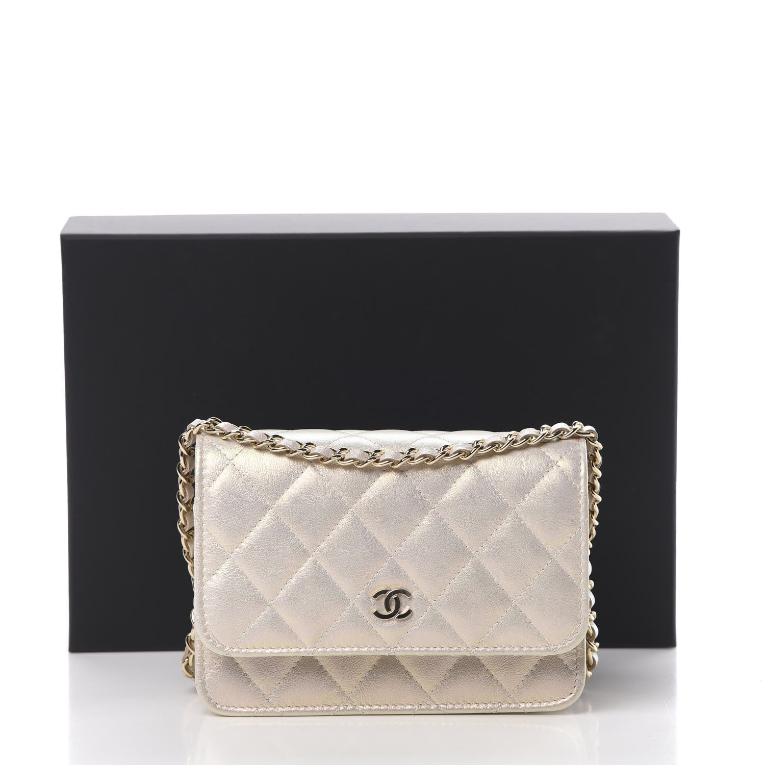 Chanel Iridescent Lambskin Quilted Mini Wallet On Chain WOC Ivory 11 of 11