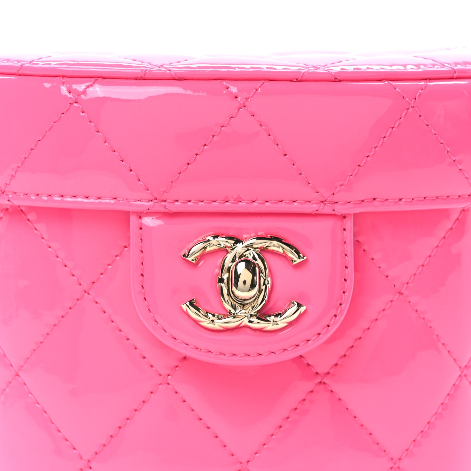 Chanel Patent Quilted CC Vani-Tea Case With Chain Neon Pink 8 of 10