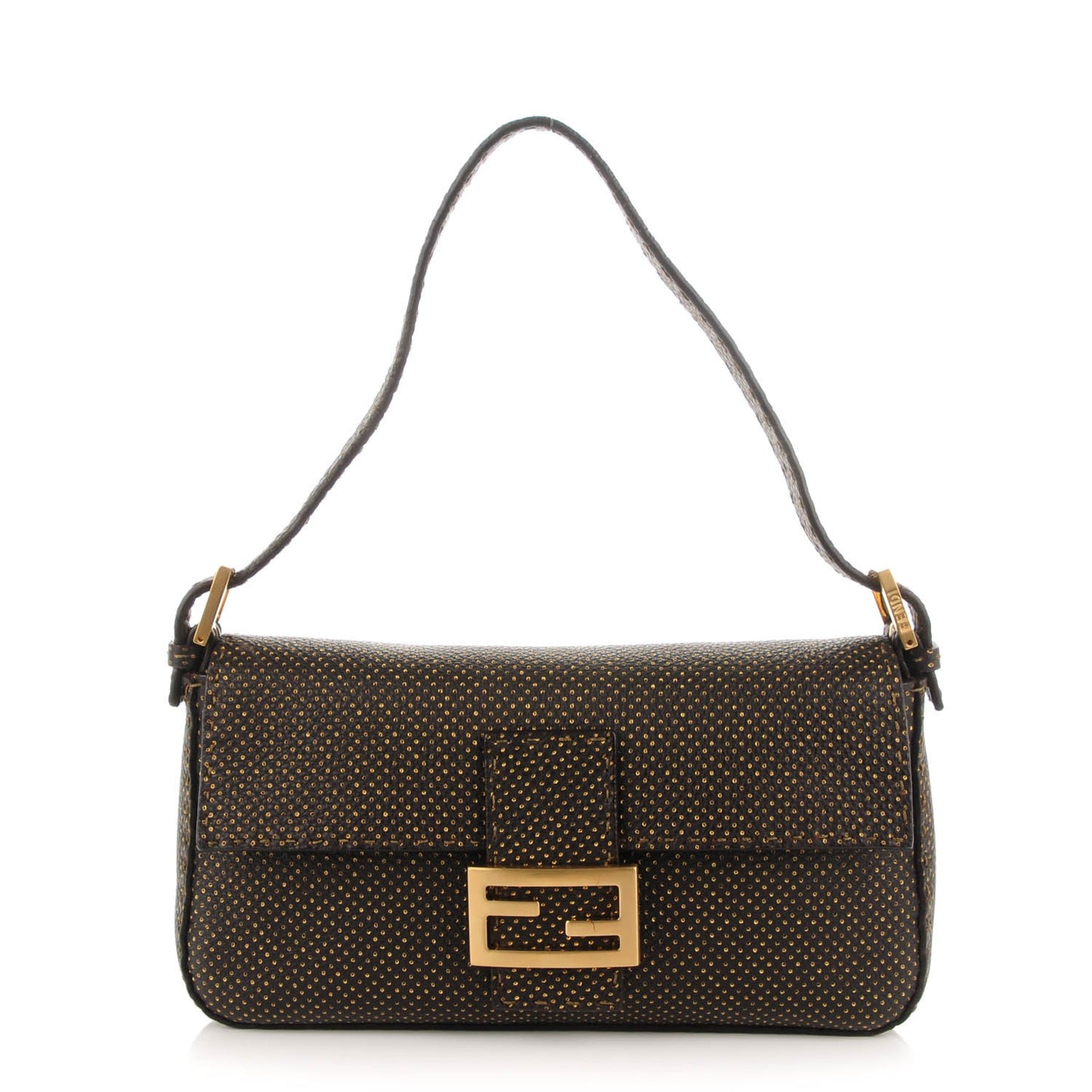 Calfskin Romano Selleria Perforated Baguette Black