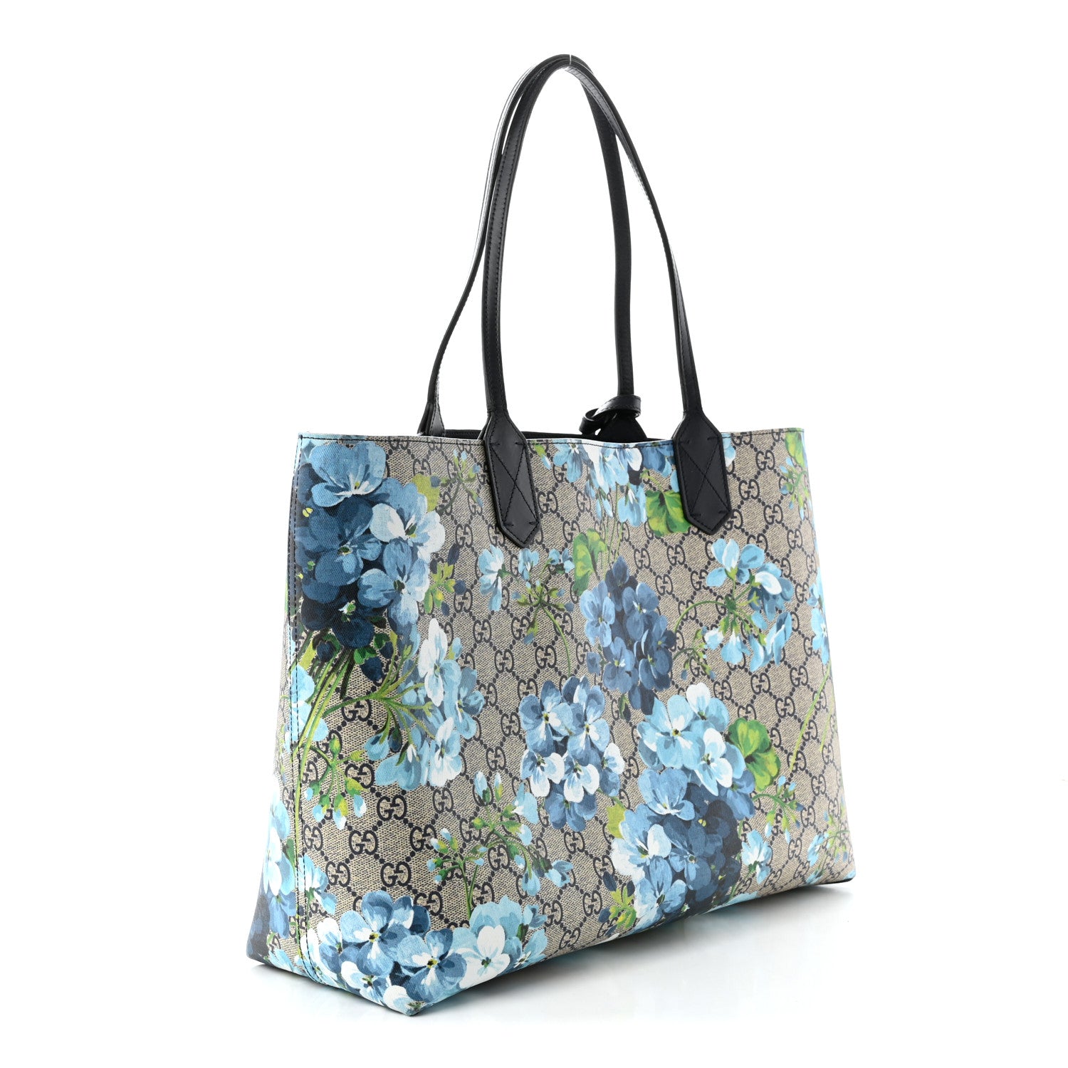 Gucci GG Supreme Monogram Blooms Medium Reversible Tote Beige Blue Navy 4 of 16