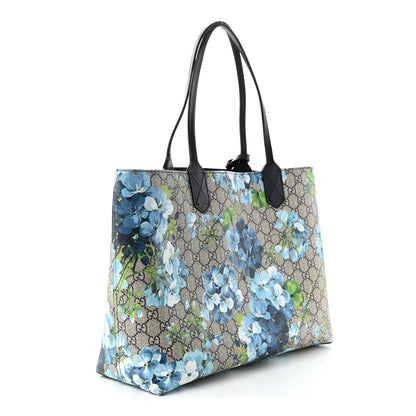 Gucci GG Supreme Monogram Blooms Medium Reversible Tote Beige Blue Navy 4 of 16