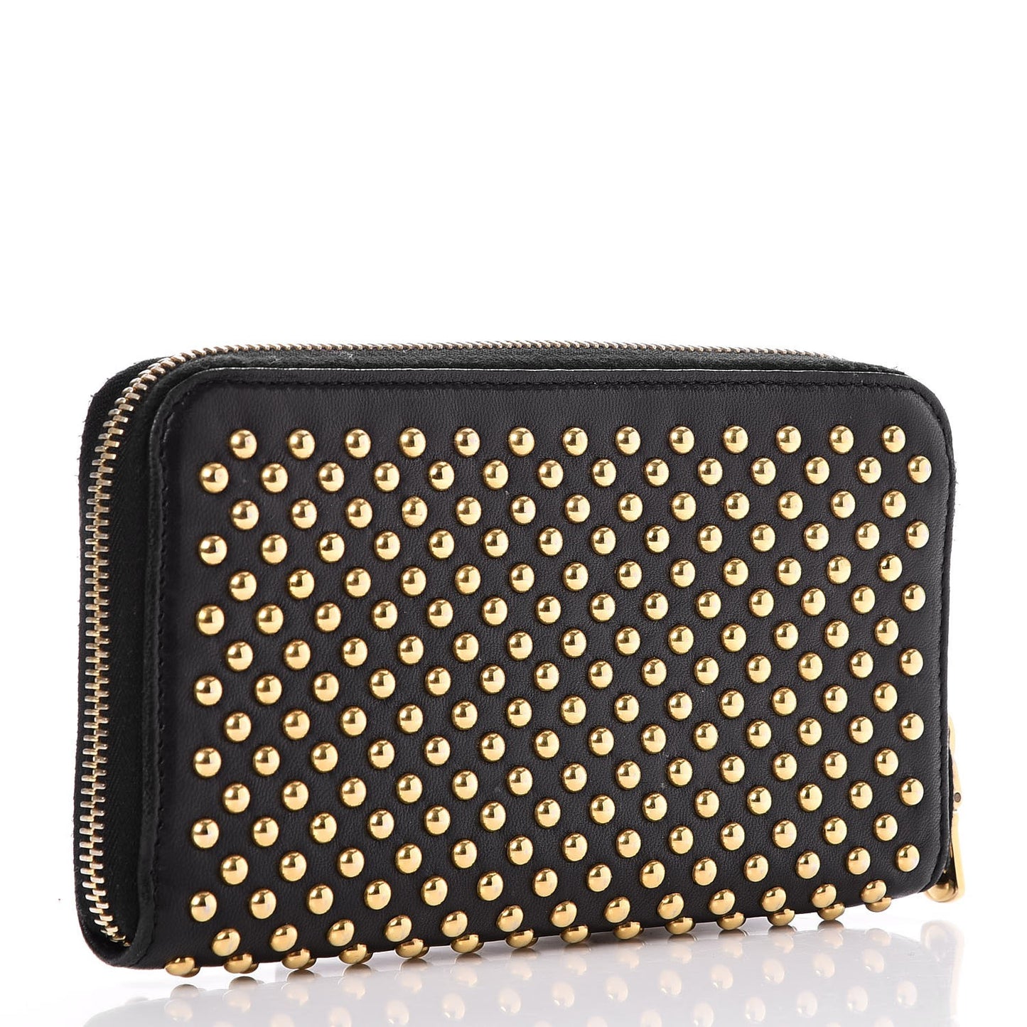Nappa Metal Studded Zip Around Wallet Nero Black
