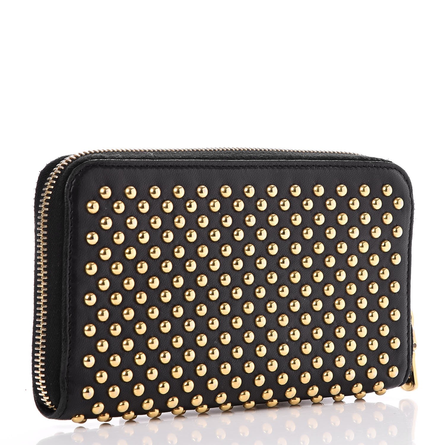 Miu Miu Nappa Metal Studded Zip Around Wallet Nero Black 3 of 6