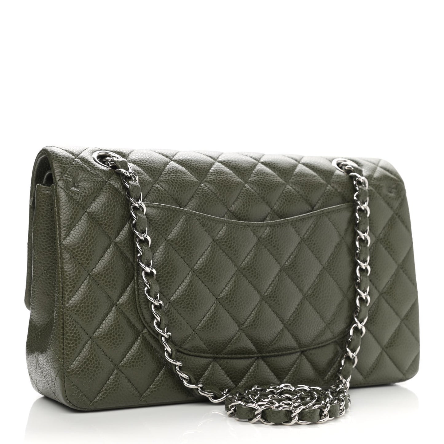 Caviar Quilted Medium Double Flap Dark Green