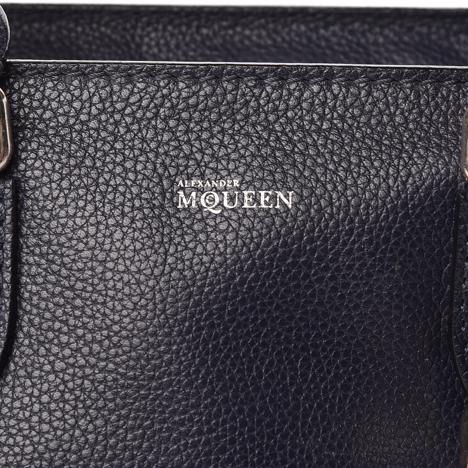 Alexander McQueen Pebbled Calfskin Small Skull Padlock Zip Around Tote Navy 10 of 16