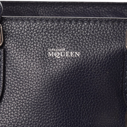 Alexander McQueen Pebbled Calfskin Small Skull Padlock Zip Around Tote Navy 10 of 16