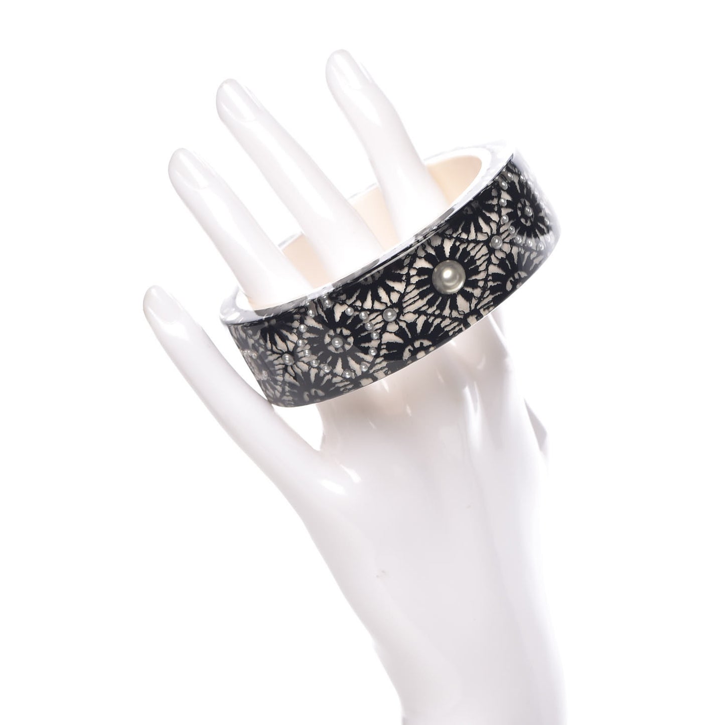 Resin Pearl Cuff Bangle Bracelet Black