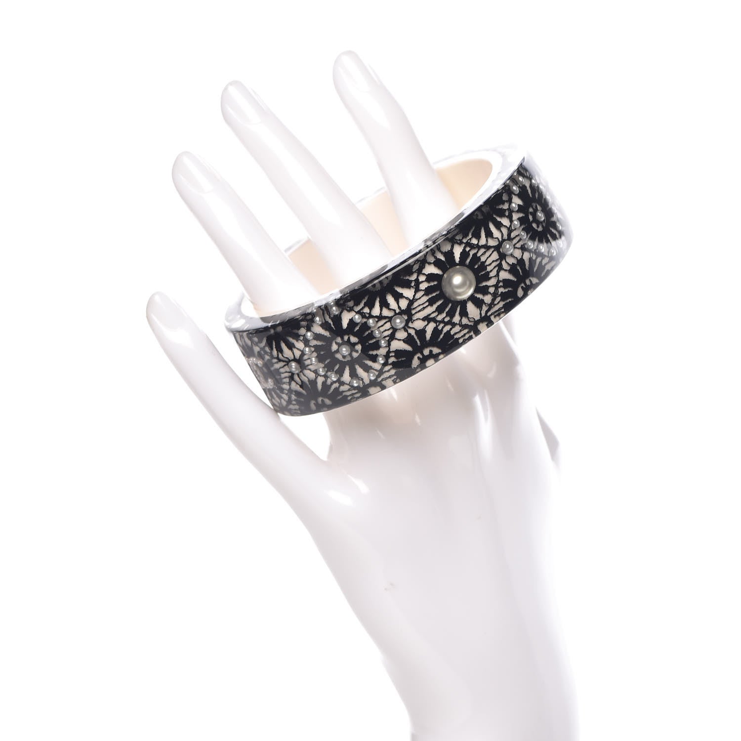 Chanel Resin Pearl Cuff Bangle Bracelet Black 2 of 5