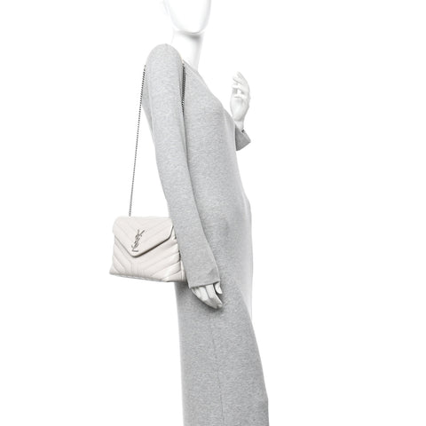 Calfskin Y Quilted Monogram Small Loulou Chain Satchel Ivory