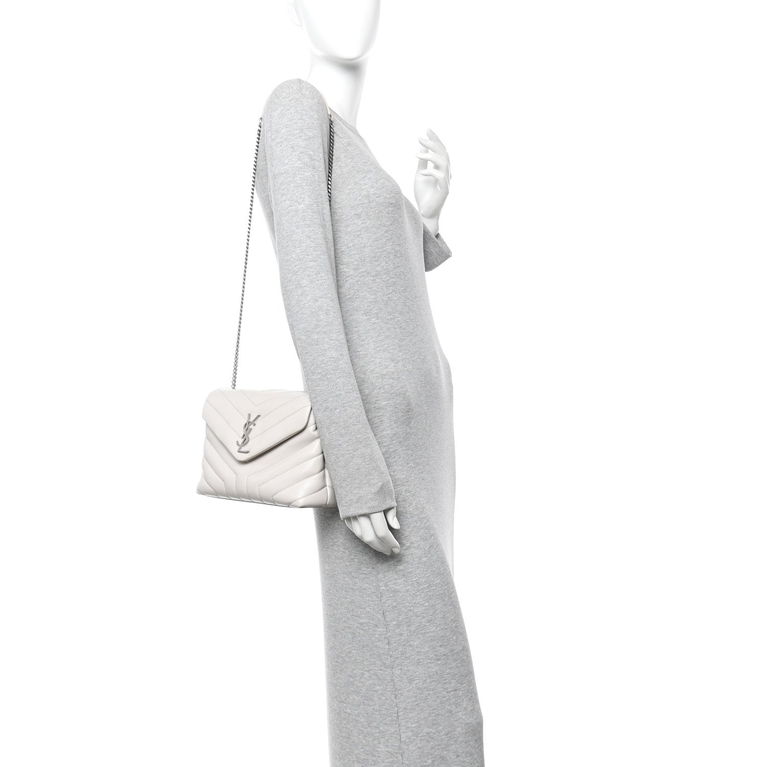 Saint Laurent Calfskin Y Quilted Monogram Small Loulou Chain Satchel Ivory 2 of 11
