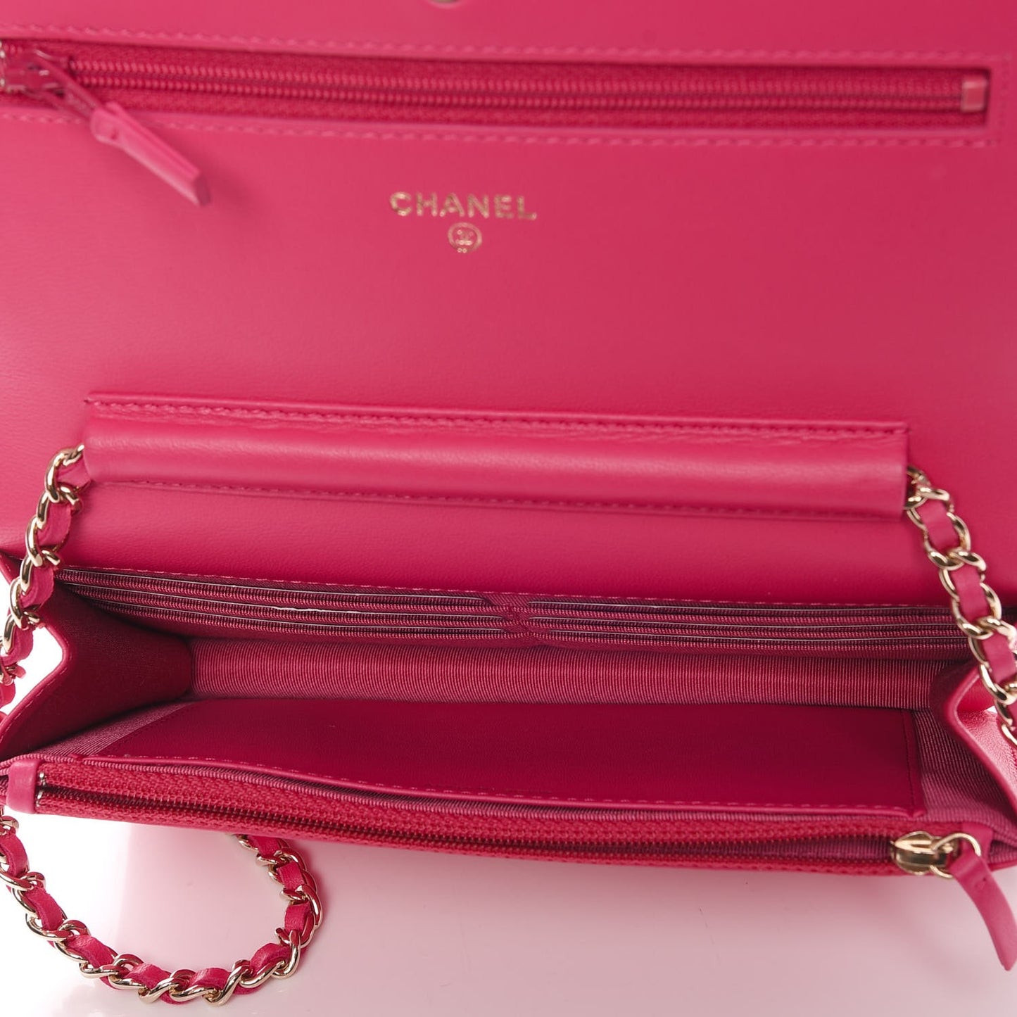 Lambskin Quilted Wallet On Chain WOC Pink